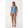 Blue Denim Print One Shoulder Cut Out Swimsuit
