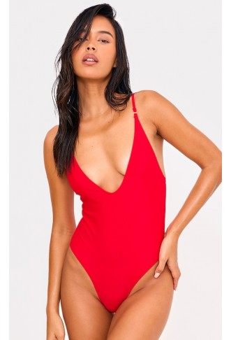 Red Basic Low Scoop Swimsuit