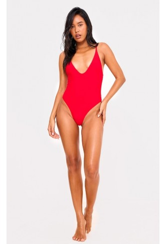 Red Basic Low Scoop Swimsuit
