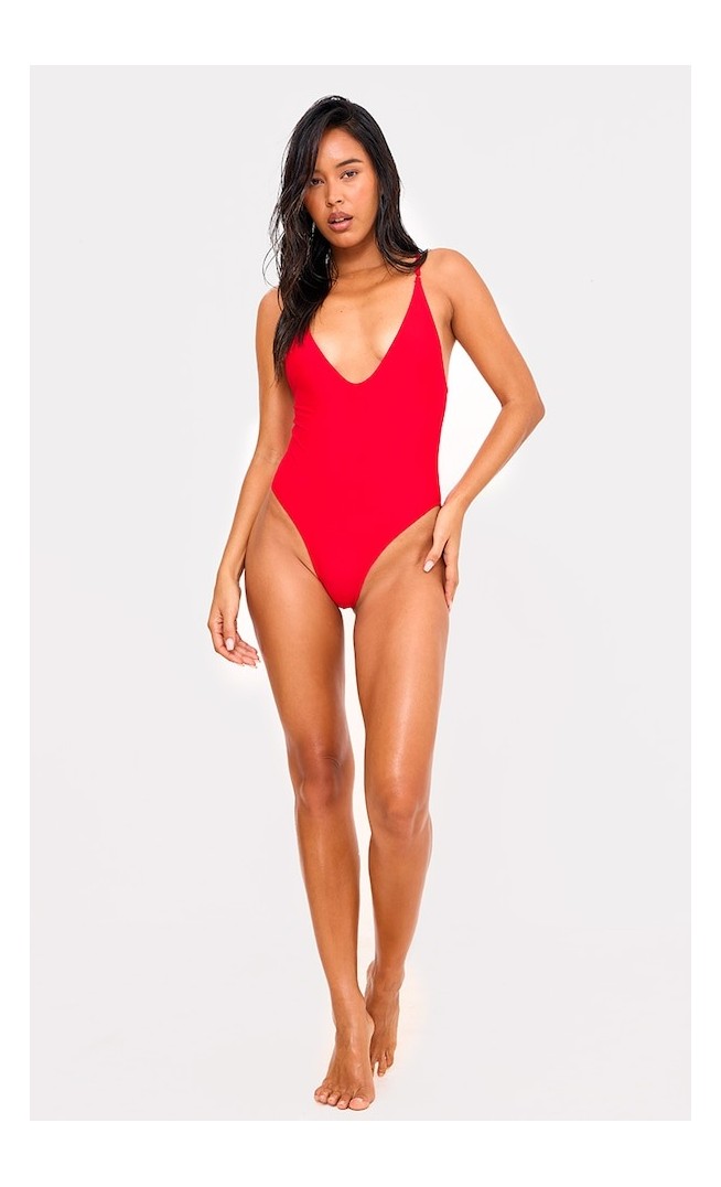 Red Basic Low Scoop Swimsuit