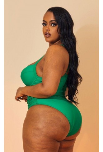 Plus Bright Green Ruched Cupped Swimsuit