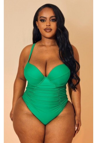 Plus Bright Green Ruched Cupped Swimsuit