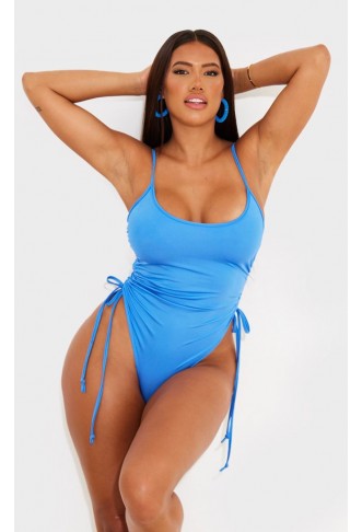 Shape Bright Blue Ruched Side High Rise Swimsuit