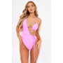 Candy Pink Plait Detail Asymmetric Swimsuit
