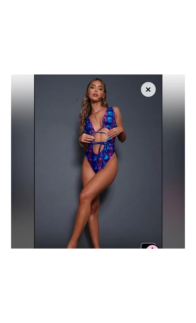 Tie Dye Print Cut Out Multiway Wrap Waist Plunge Swimsuit