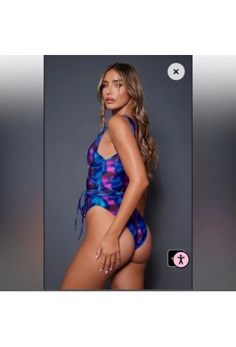 Tie Dye Print Cut Out Multiway Wrap Waist Plunge Swimsuit
