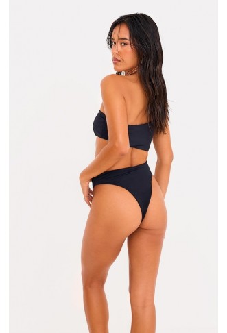 Black One Shoulder Cut Out Swimsuit