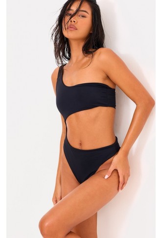 Black One Shoulder Cut Out Swimsuit
