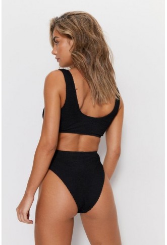 Crinkle Tie Front High Waisted Bikini Set