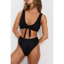 Crinkle Tie Front High Waisted Bikini Set