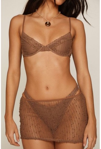 Pom Pom Crochet Underwire Bikini And Sarong 3 Pc Set