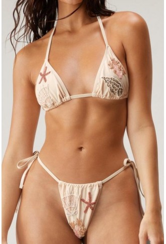 Premium Hand Embellished Sea Shell Triangle Bikini Set