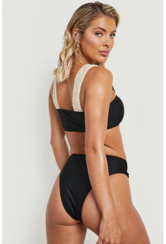 Raffia Crochet Buckle High Waist Bikini Brief