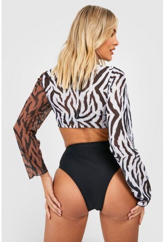 Mixed Zebra 3 Piece Padded Bikini & Shirt Set