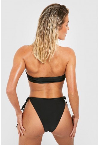 Gold Trim Bandeau Tie Side Bikini Set