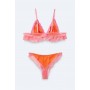 Satin Contrast Lace Scallop Triangle Lingerie Set