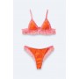 Satin Contrast Lace Scallop Triangle Lingerie Set