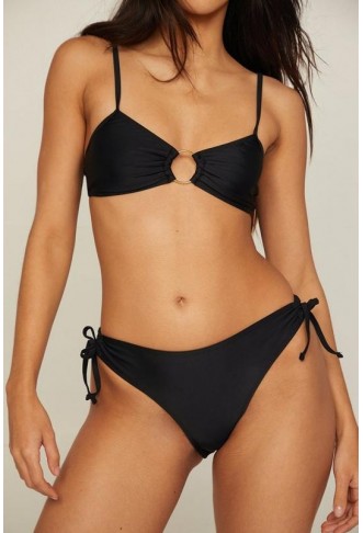 Ring Crop Ruched Tie Side High Leg Bikini Set