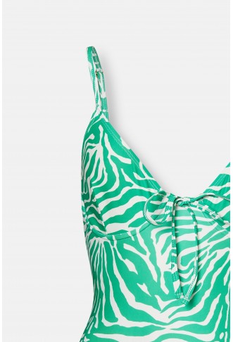 Zebra Underwire Tie Front Swimsuit