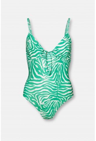 Zebra Underwire Tie Front Swimsuit