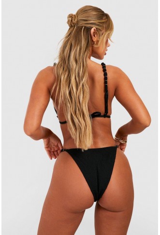 Beaded Straps Crinkle Padded Bikini Set