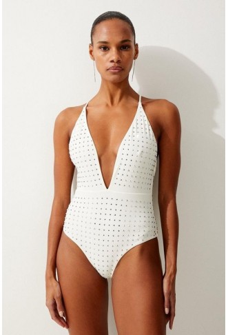 Embellished Plunge Swimsuit