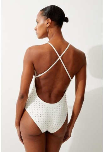 Embellished Plunge Swimsuit