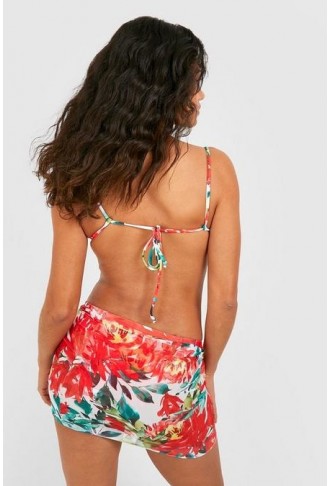 Abstract Floral 3 Pack Bikini Set & Skirt