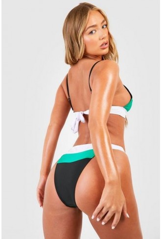 Colour Block Plunge High Waisted Bikini Set