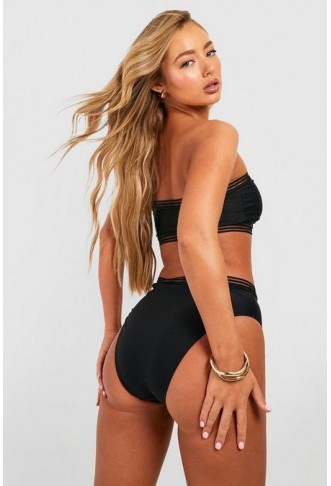 Mesh Detail Bandeau Bikini Top & High Waist Bikini Bottoms Set