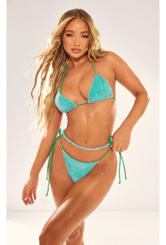 Turquoise Green Triangle Glitter Bikini Top