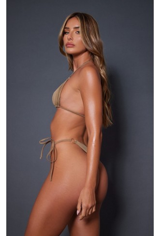 Khaki Gold O Ring Triangle Bikini Set