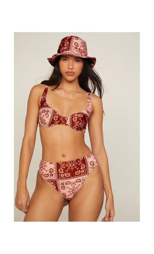 Tile Print Underwire Bikini And Bucket Hat Set