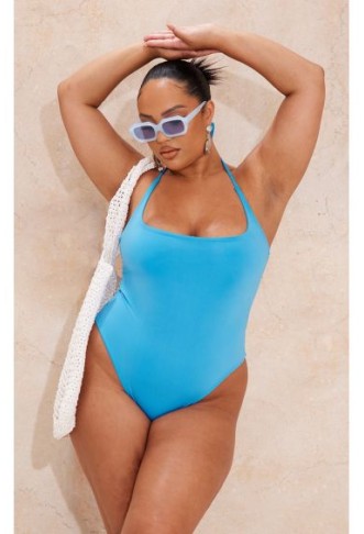 Plus Bright Blue Cowl Neck Swimsuit
