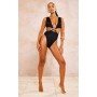 Black Hammered Trim Deep Plunge Cut Out Swimsuit