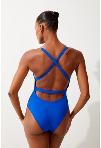 Plunge Belt Trim Detail Swimsuit
