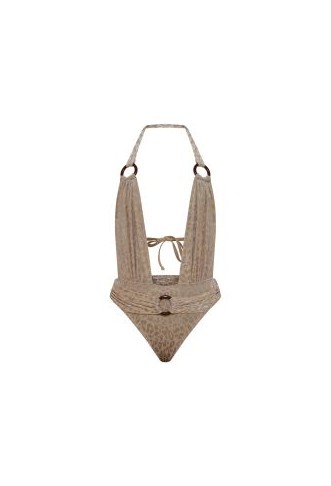 Cream Devore Plunge O Ring Swimsuit