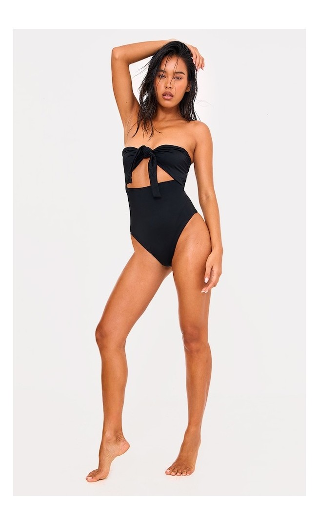 Black Bow Front Cut Out Swimsuit