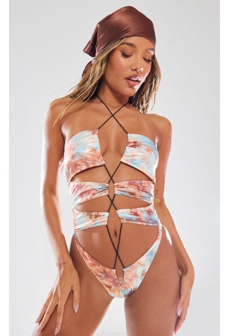 Blue Holographic Cut Out Swimsuit