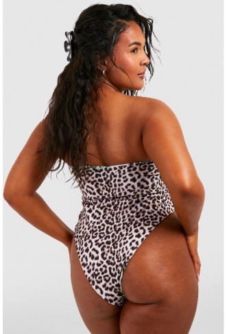 Plus Printed Reversible Bandeau Swimsuit