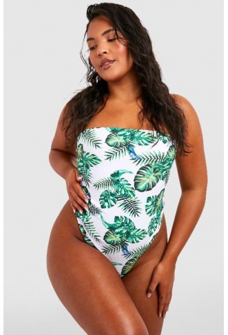 Plus Printed Reversible Bandeau Swimsuit