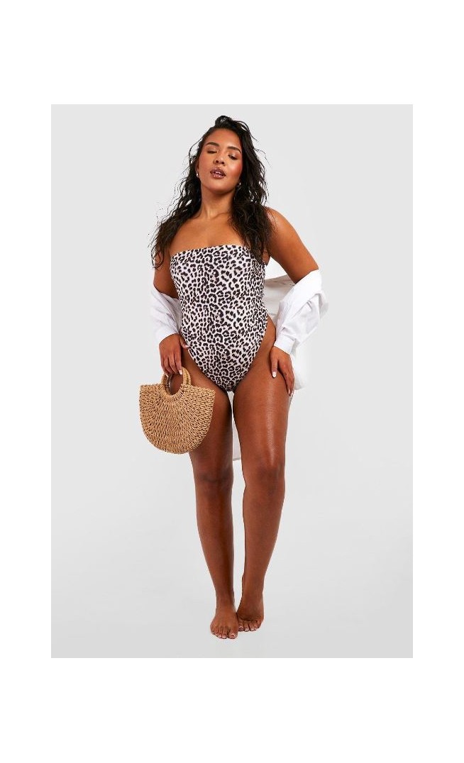 Plus Printed Reversible Bandeau Swimsuit