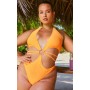 Bright Orange O Ring Halterneck Strappy Swimsuit