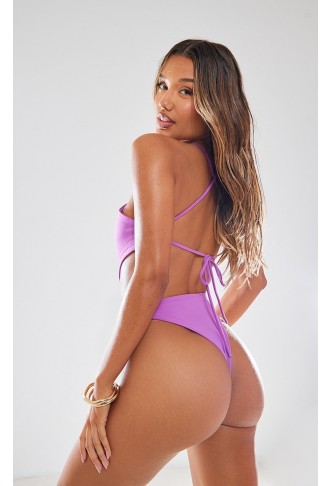Purple Cut Out Cross Front Swimsuit