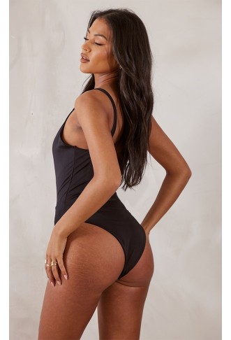 Tall Black Cut Out Asymmetric Strap Swimsuit