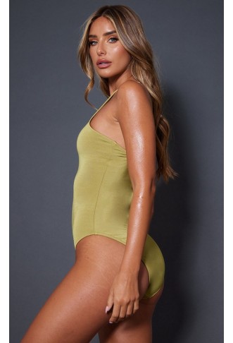 Olive Cut Out High Neck Swimsuit