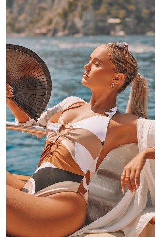 Brown Abstract O Ring Swimsuit