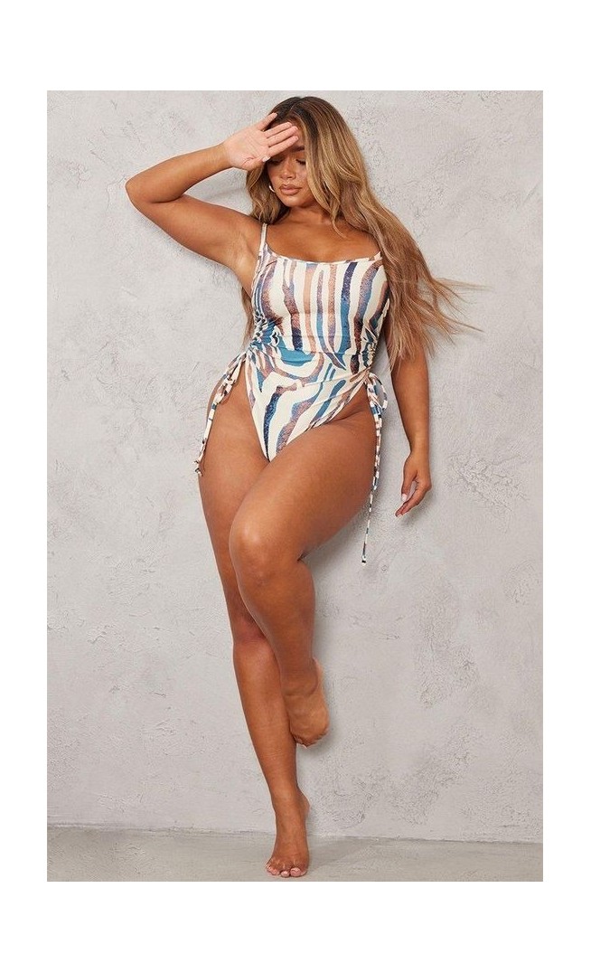 Shape Stone Animal Print Ruched Side High Rise Swimsuit