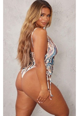 Shape Stone Animal Print Ruched Side High Rise Swimsuit