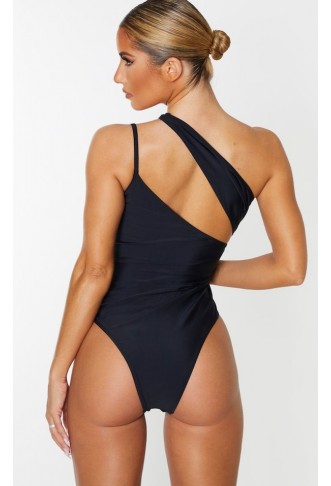 Black Asymmetric Double Strap Swimsuit